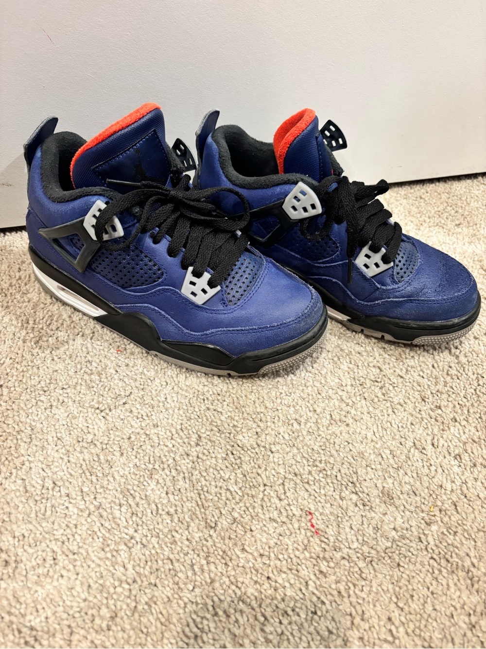 Jordan Kids Navy Blue and Black Sneakers with Orange Trim